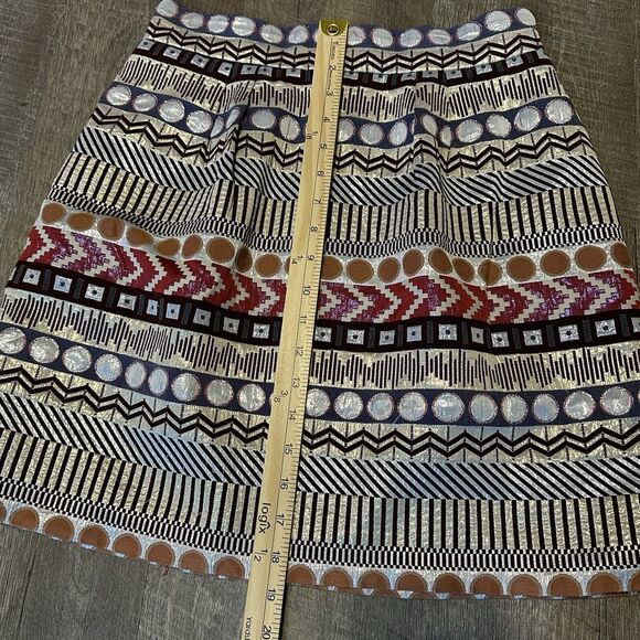 ANTHROPOLOGIE NOMAD‎ Morgan Carper Mini Skirt Sz 10 Metallic Cotton Blend Geo - Picture 5 of 7